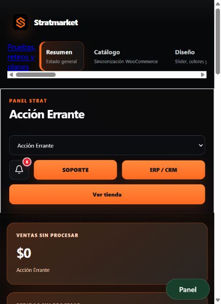 Vista real del resumen de Strat Ecommerce
