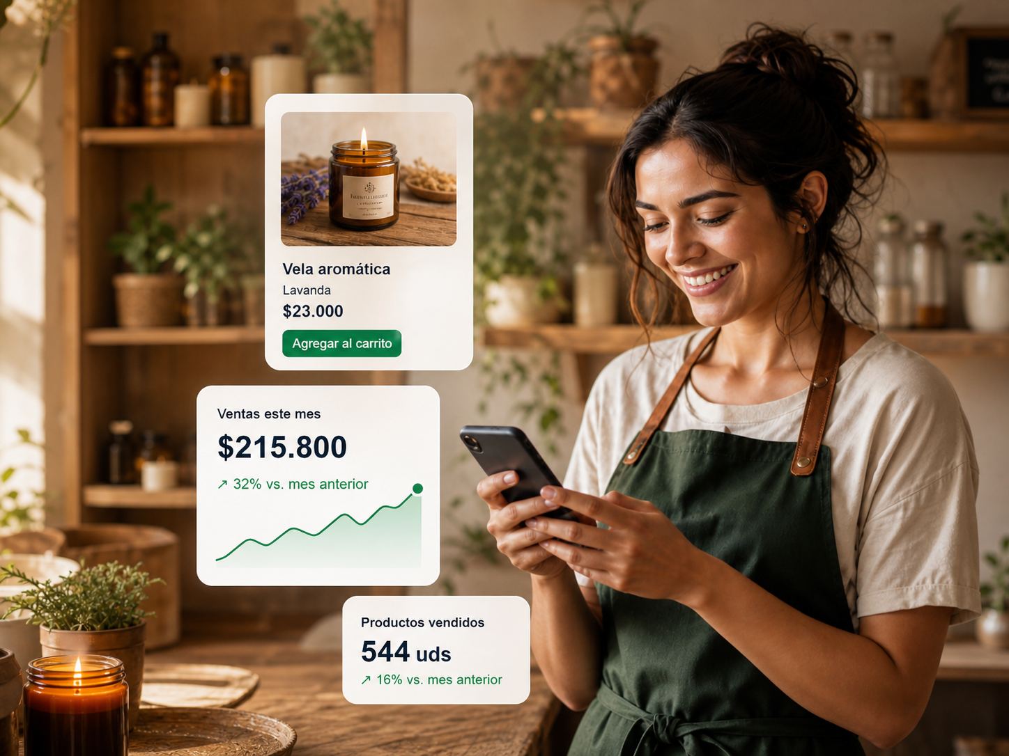 Dueña de tienda gestionando sus ventas online